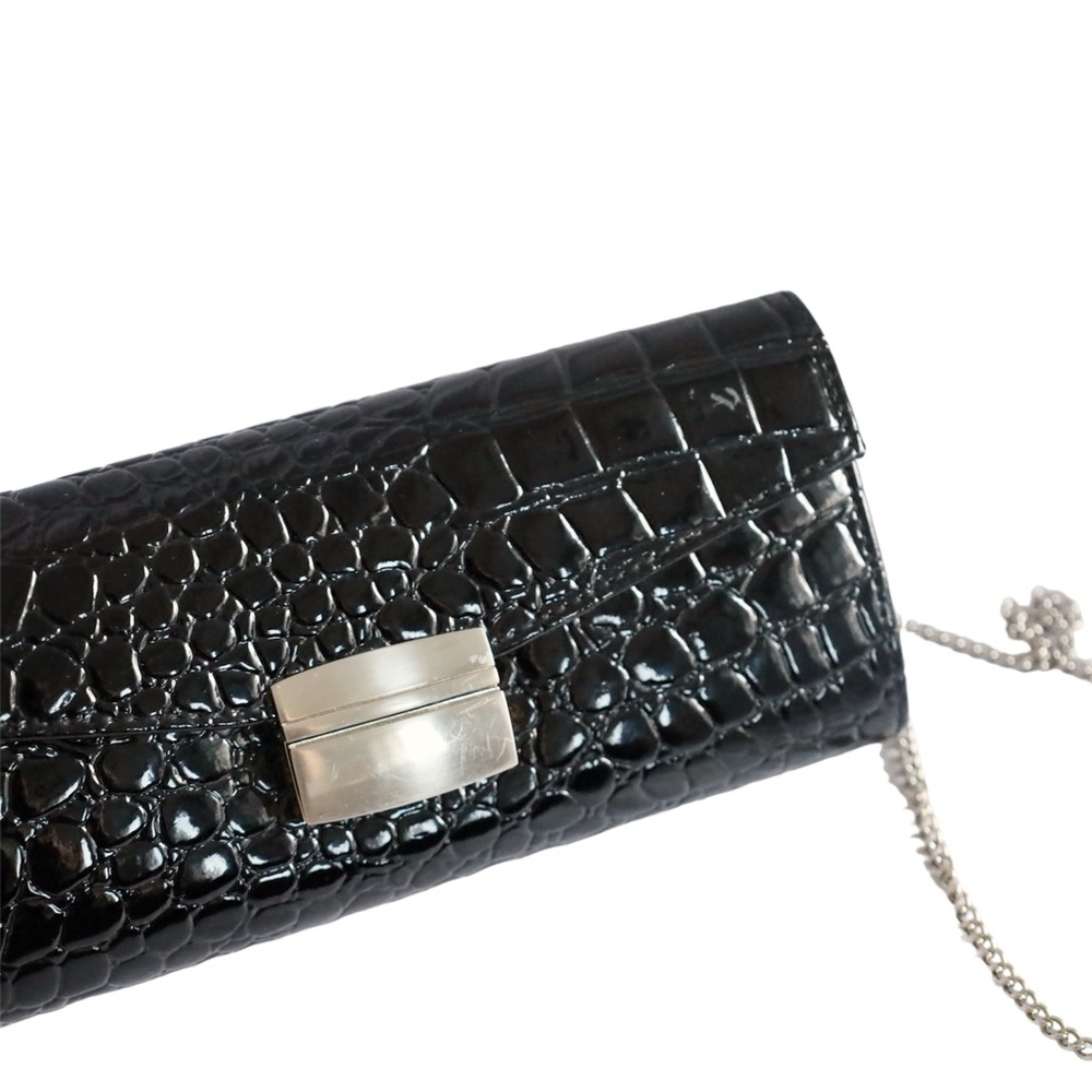 Black Patent Leather Clutch bag with Chain Strap